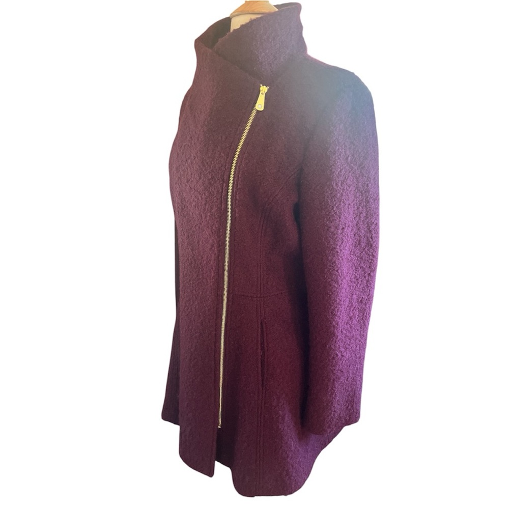 Guess Magenta Wool Nubby Blend Asymmetrical Pea Coat Gold zipper details XL